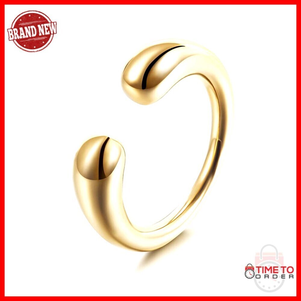 14K Gold Plated Statement Ring, Non-Tarnish Stainless Steel, Size 6-10